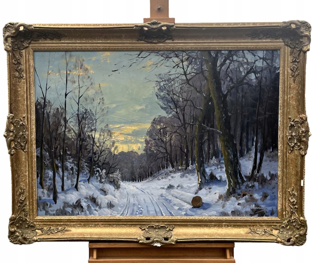 GUSTAV P.RIMMER DROGA ZIMOWĄ PORĄ PIĘKNY OGROMNY OBRAZ OLEJNY ...