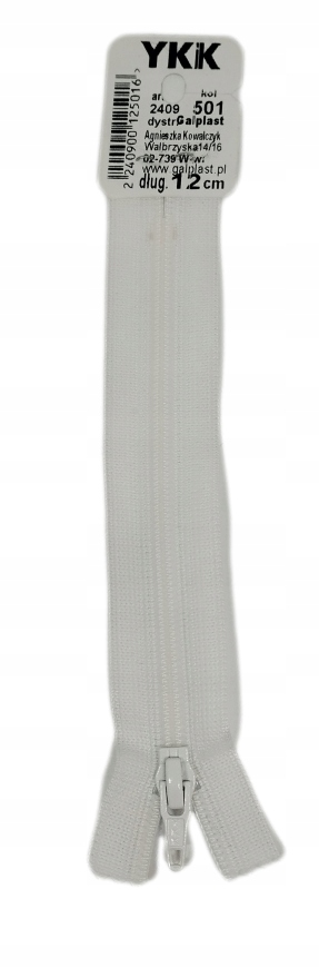Zamek do spódnicy, spodni nierozdzielczy YKK 12cm biały 501