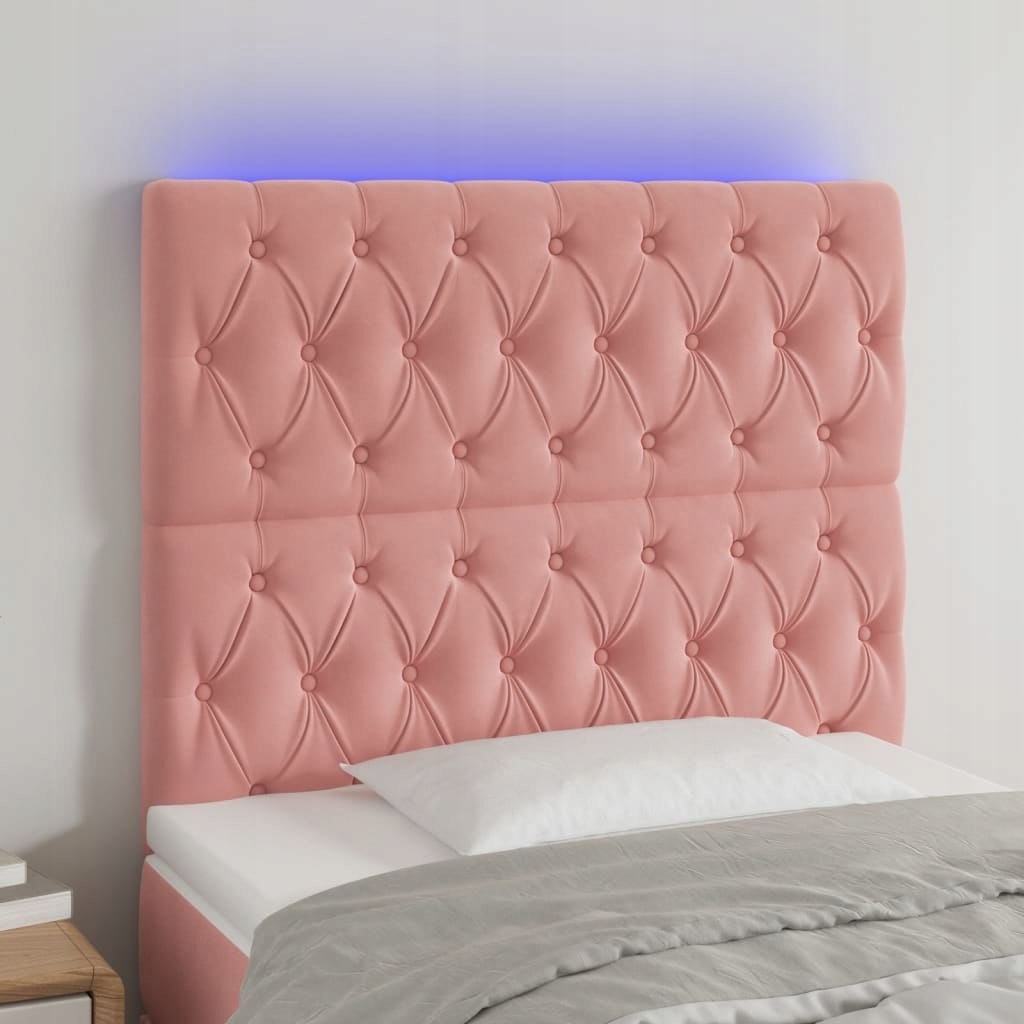 VidaXL Zagłówek do łóżka z LED, różowy, 90x7x118/128 cm, aksamit