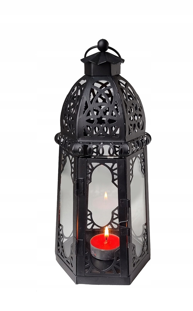Lampion latarenka metalowy szkło retro czarny