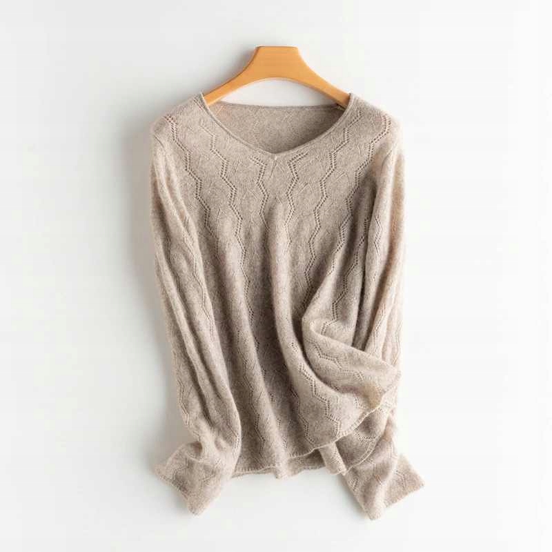 SWETER KASZMIR KASZMIROWY AŻUROWY BEŻOWY M