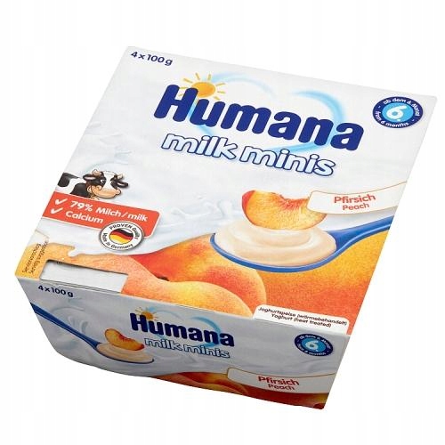 HUMANA Deserki mleczne Milk Minis smak brzoskwiniowy po 6 miesiącu, 4x100g