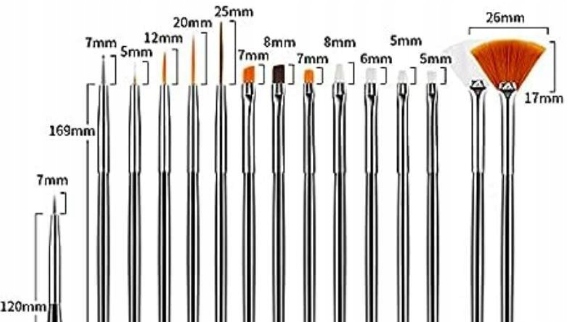 K4844 Pędzle do zdobienia paznokci 14 SZTUK