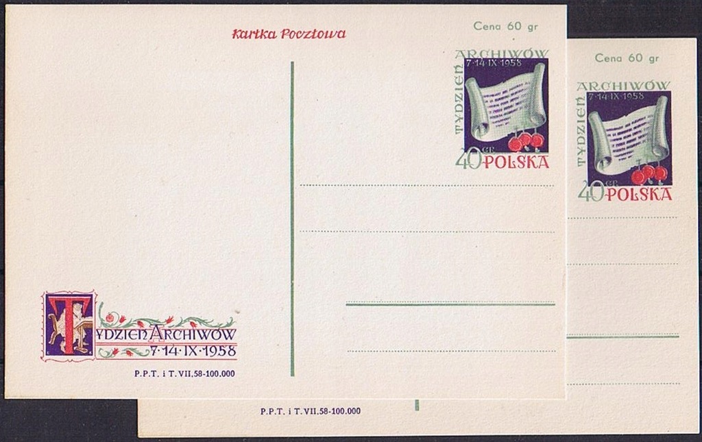 KARTKA CP 154 MK czysta TYDZIEŃ ARCHIWÓW