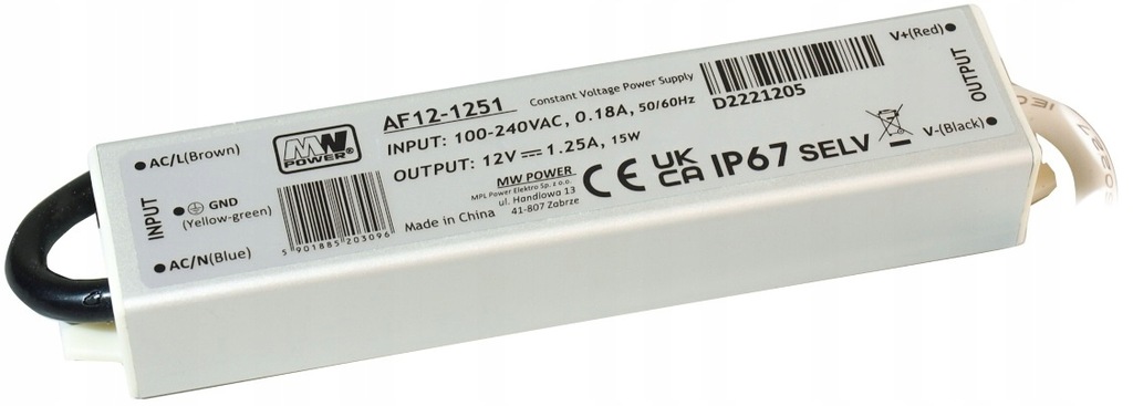HERMETYCZNY ZASILACZ ZEWNĘTRZNY TAŚM LED 12V 15W