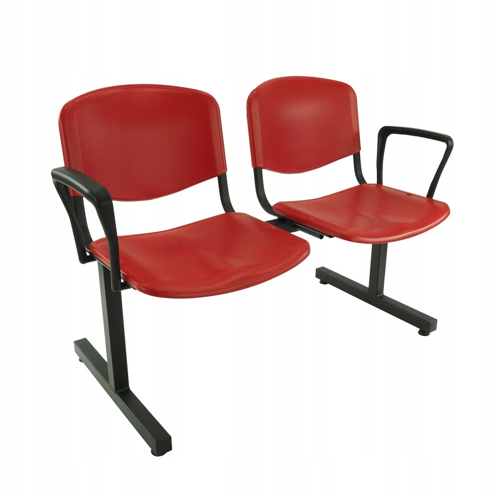 Ławka 2-os ISO - plastik czerwony | stelaż czarny | podłokietniki