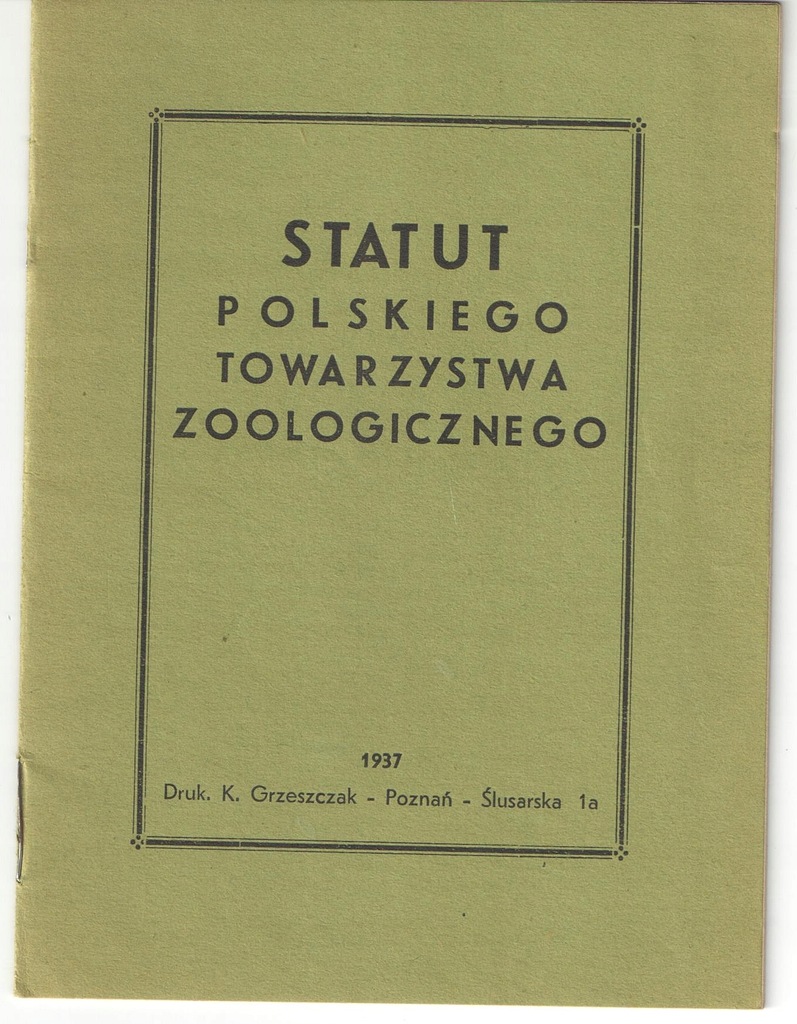 Statut Polskiego Towarzystwa Zoologicznego -1937