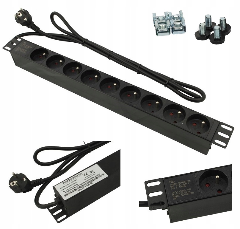 Listwa zasilająca 230V do szafy RACK 19' 9 gniazd
