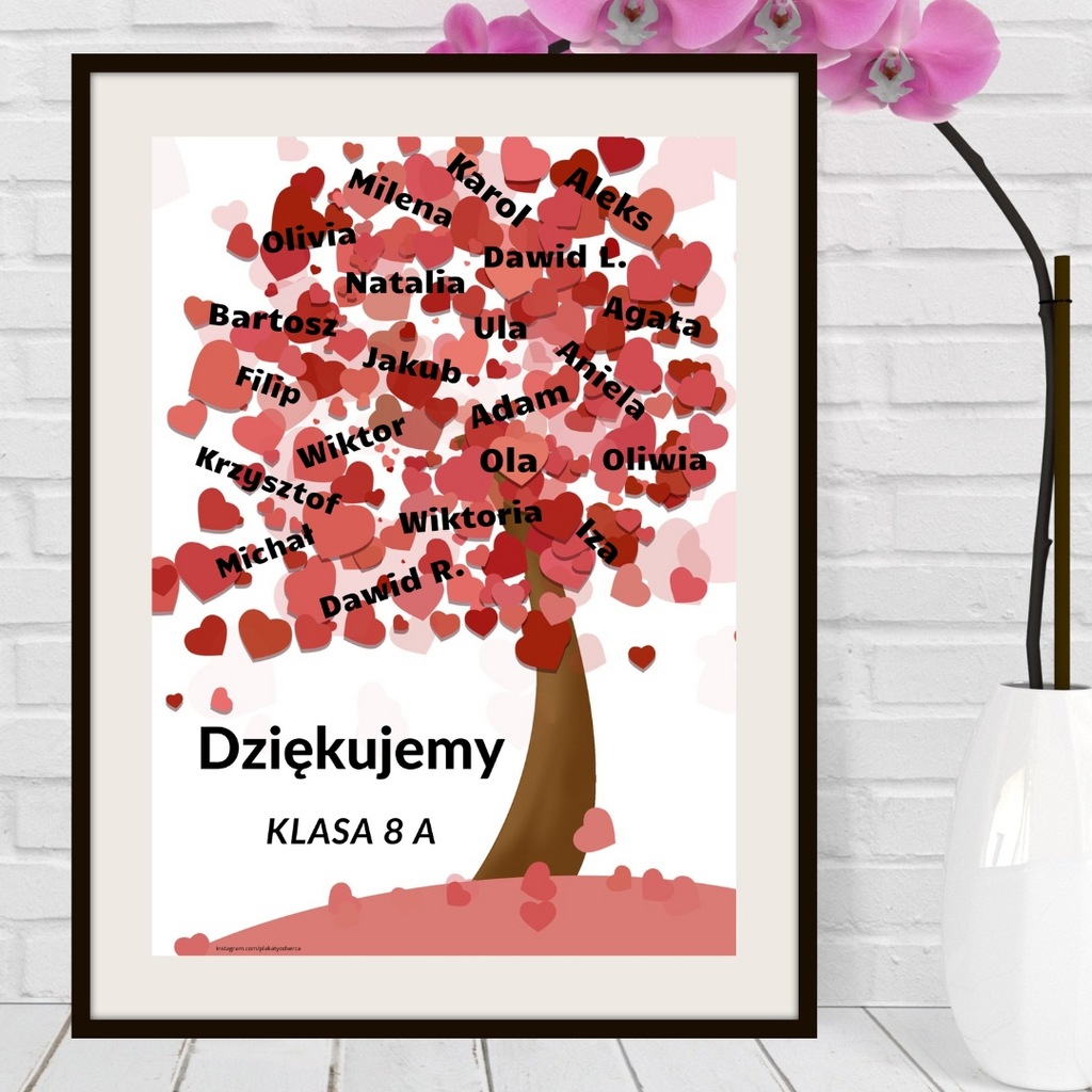 Pamiątka na Dzień Nauczyciela Zakończenie Roku z imionami serduszka plakat