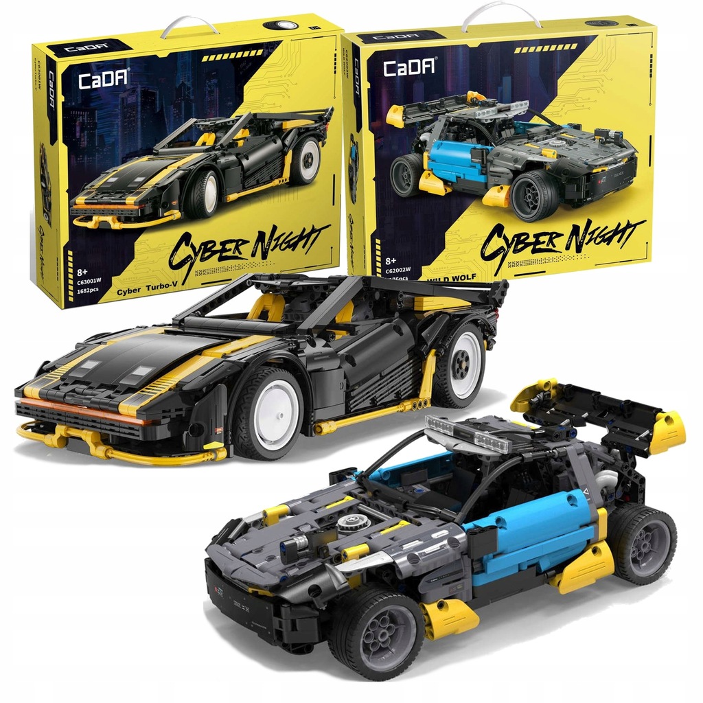 KLOCKI CADA AUTO SPORTOWE CYBER NIGHT TURBO-V + RADIOWÓZ WILD WOLF
