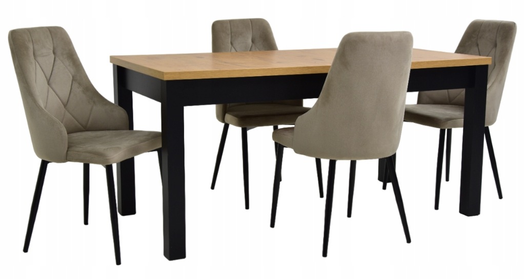 STÓŁ Z KRZESŁAMI 4x Krzesło IK-09 Szare Welurowe + Stół S-18 80x160/200 cm