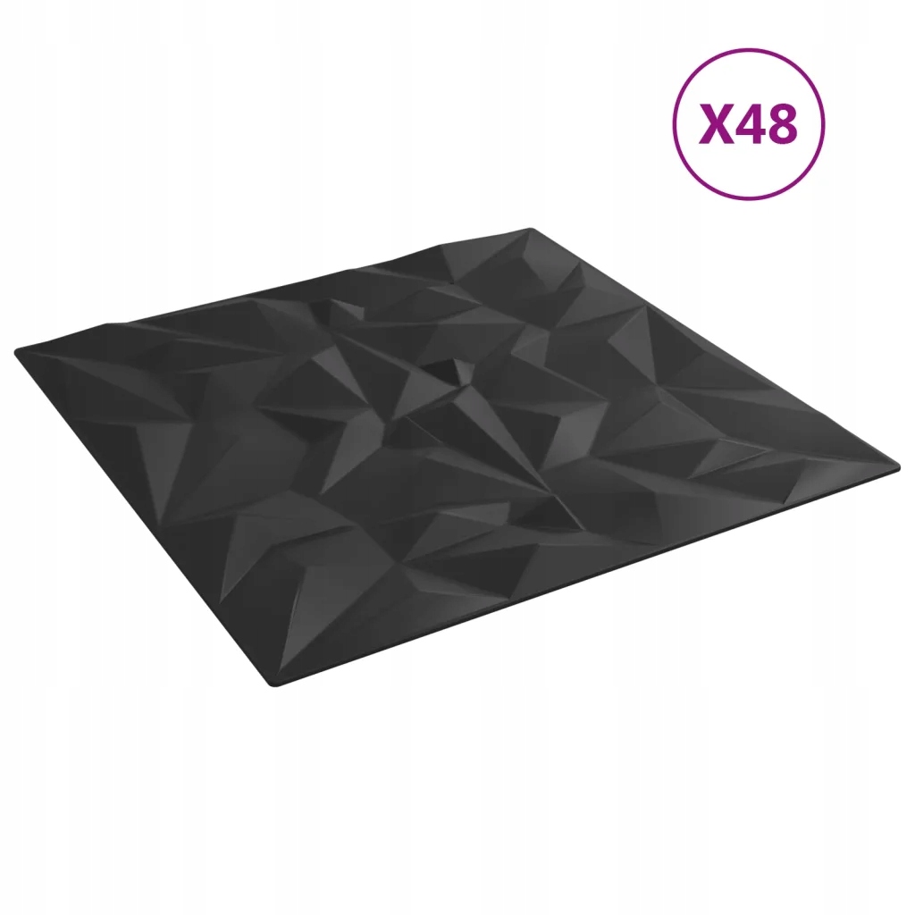vidaXL Panele ścienne, 48 szt., czarne, 50x50 cm, EPS, 12 m², ametyst