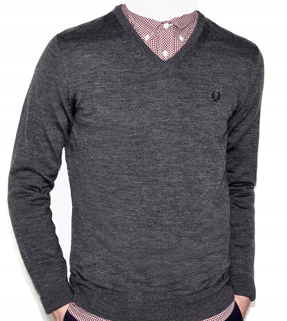 FRED PERRY MERINO WOOL V-NECK sweter ___S__IDEAŁ