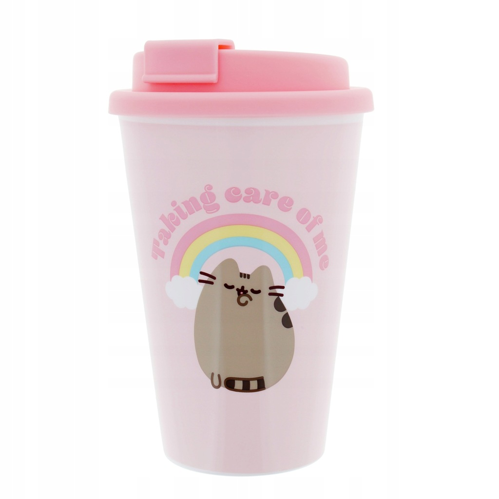 PUSHEEN Kubek podróżny różowy z kotem napis 350ml