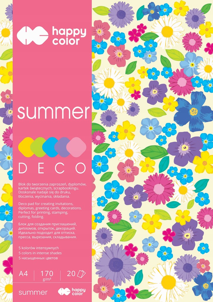 Blok Happy Color Deco Summer A4 5 kolorów 20 arkus