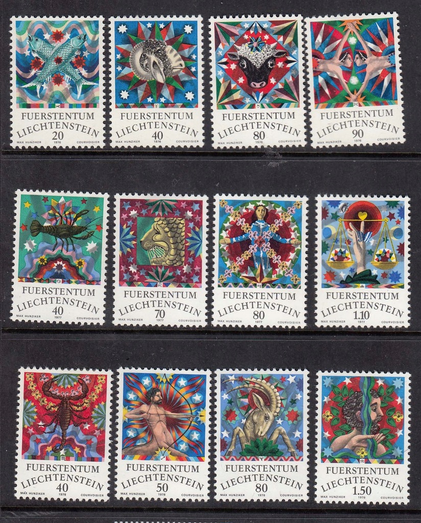 LIECHTENSTEIN 3-SERIE ZNAKI ZODIAKU z 1976/1978