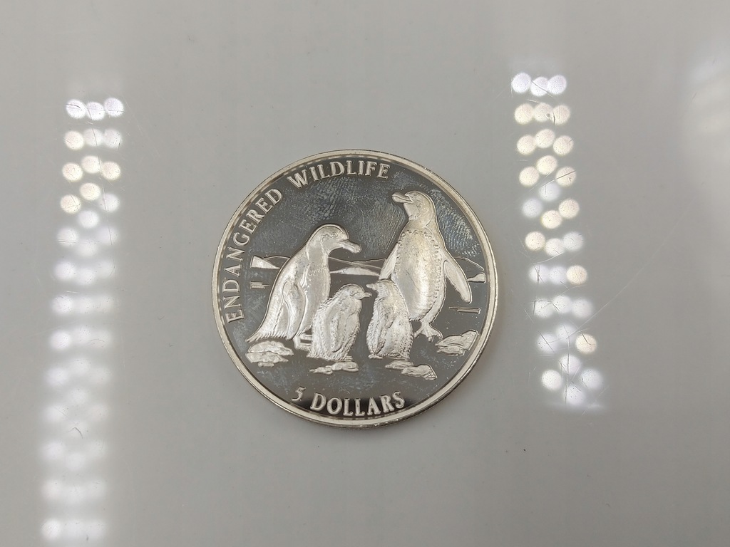 5 Dolarów Wyspy Cooka 1996 Pingwiny 925 31,60g AA233
