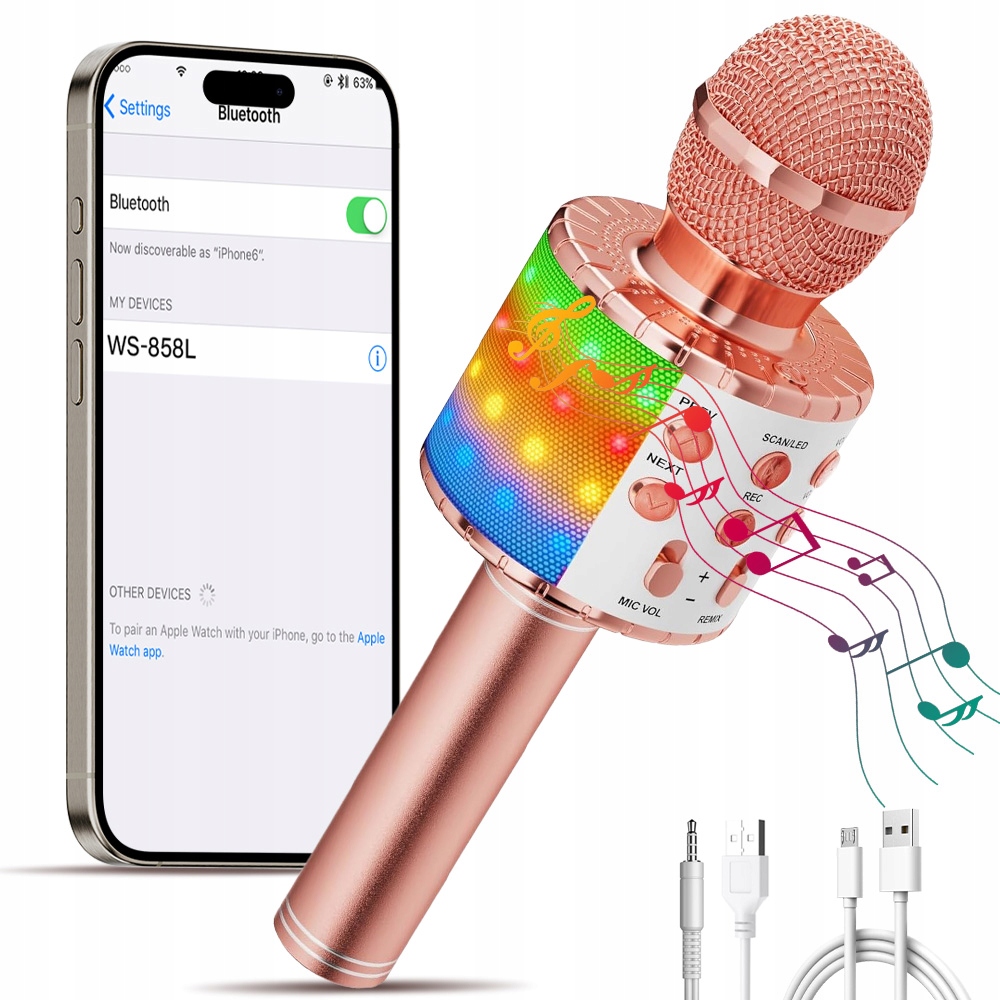 MIKROFON DLA DZIECI KARAOKE GŁOŚNIK BEZPRZEWODOWY BLUETOOTH ŚWIATŁA LED