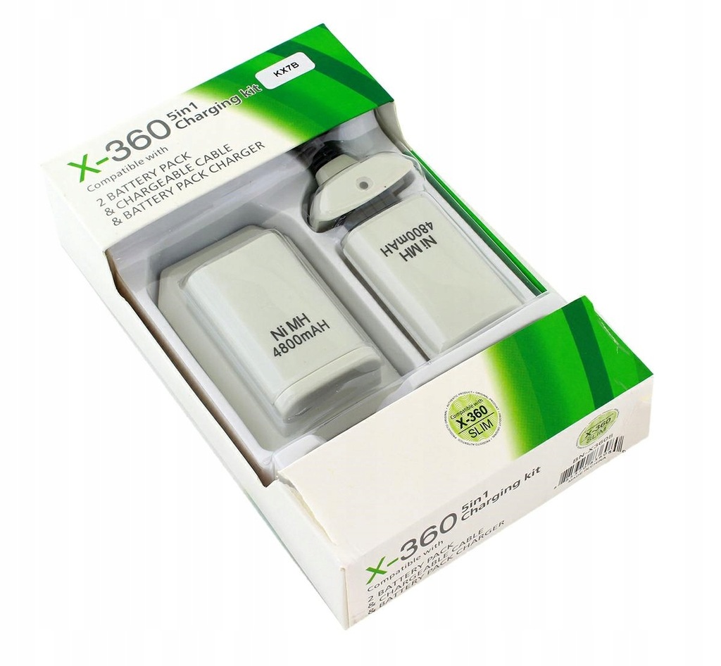 KX7B 2x bateria xbox 360 kabel usb white