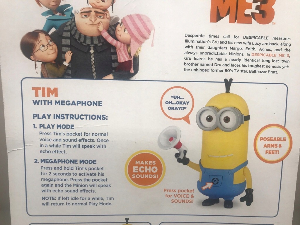 MINIONEK interaktywny TIM mówiący megafon 15cm 24h 7771509647
