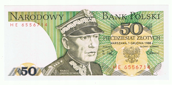 Banknot 50 zł z 1982, 1988 bardzo dobry stan