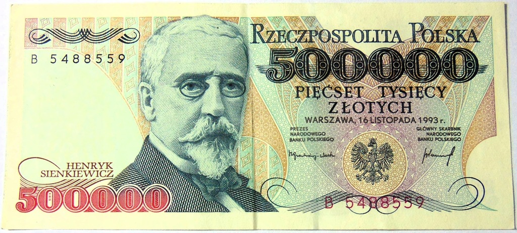 1993 500000 zł złotych Sienkiewicz seria B