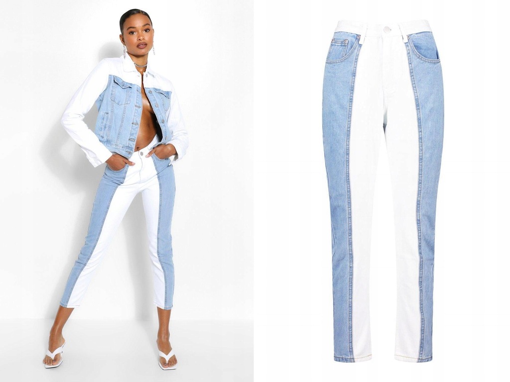 C001G46 Boohoo SPODNIE MOM JEANS DWUKOLOROWE 44 - 11379357574