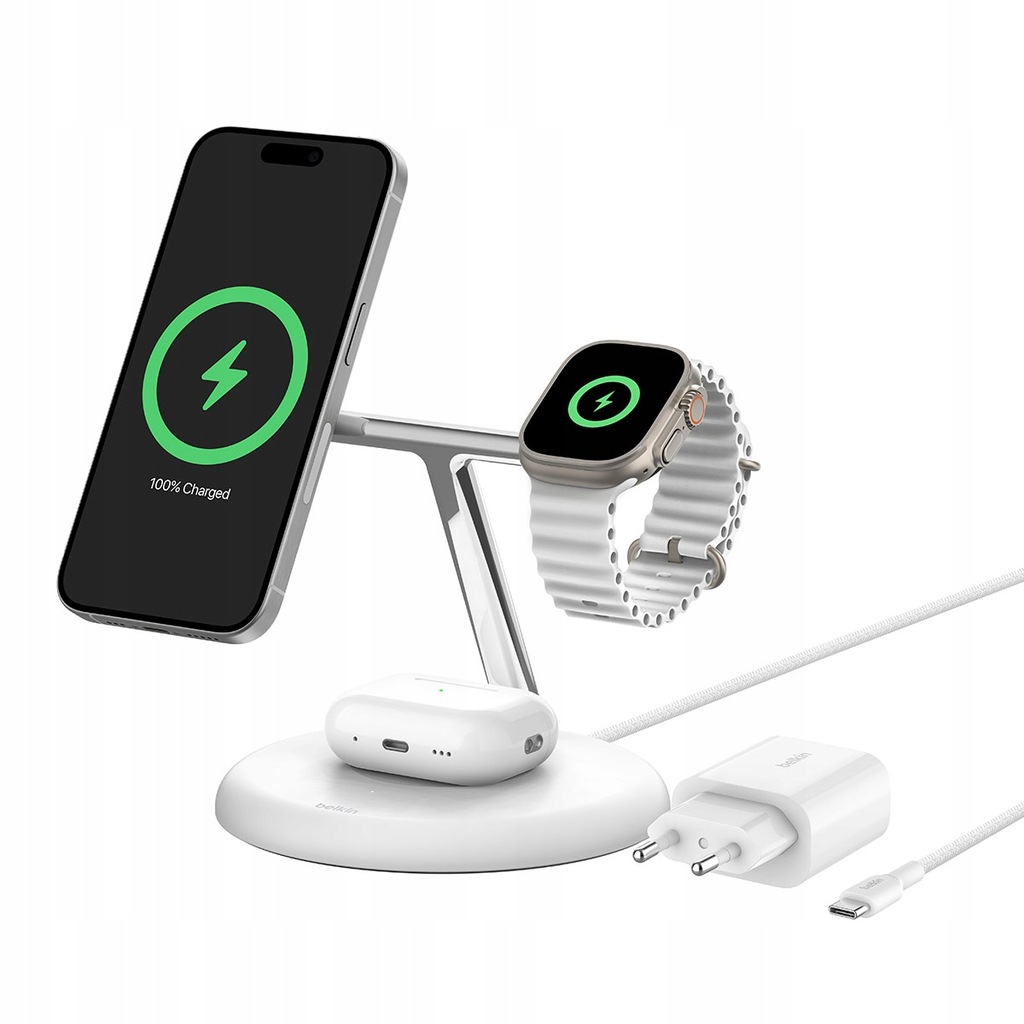 OUTLET Ładowarka bezprzewodowa Belkin Boost Charge Pro 15W 3w1 MagSafe Qi2