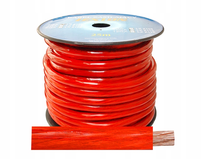 Kabel zasilający LEXTON 2GA/12mm CCA, czerwony. (1