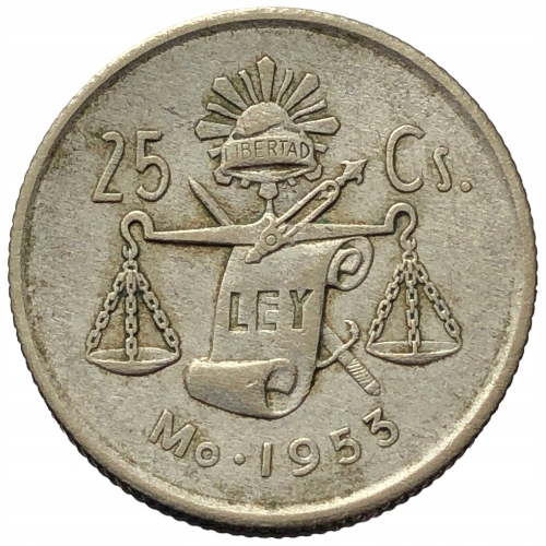 54177. Meksyk - 25 centavo - 1953 r, Ag