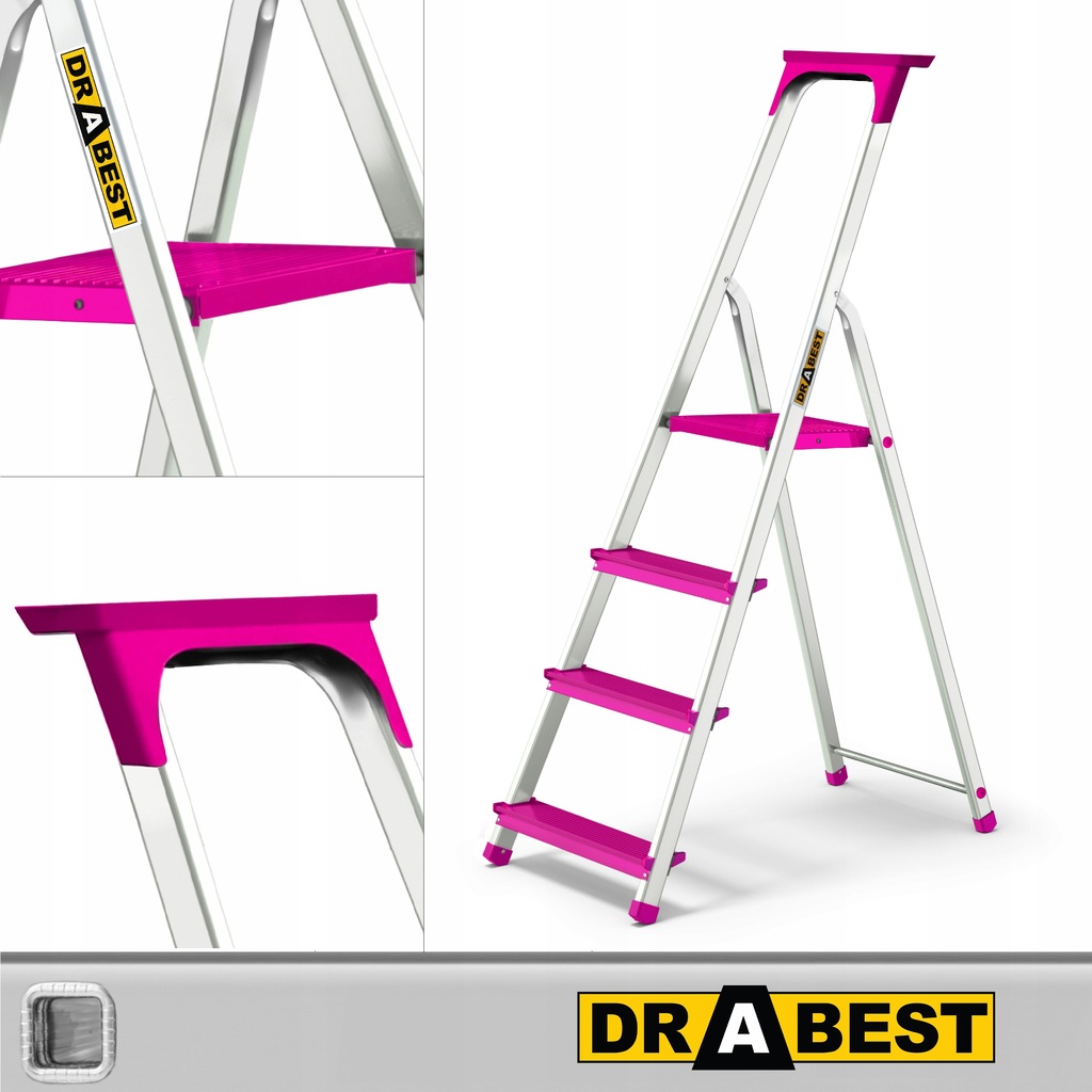 Drabina aluminiowa jednostronna 4 stopniowa fiolet DRABEST 150kg