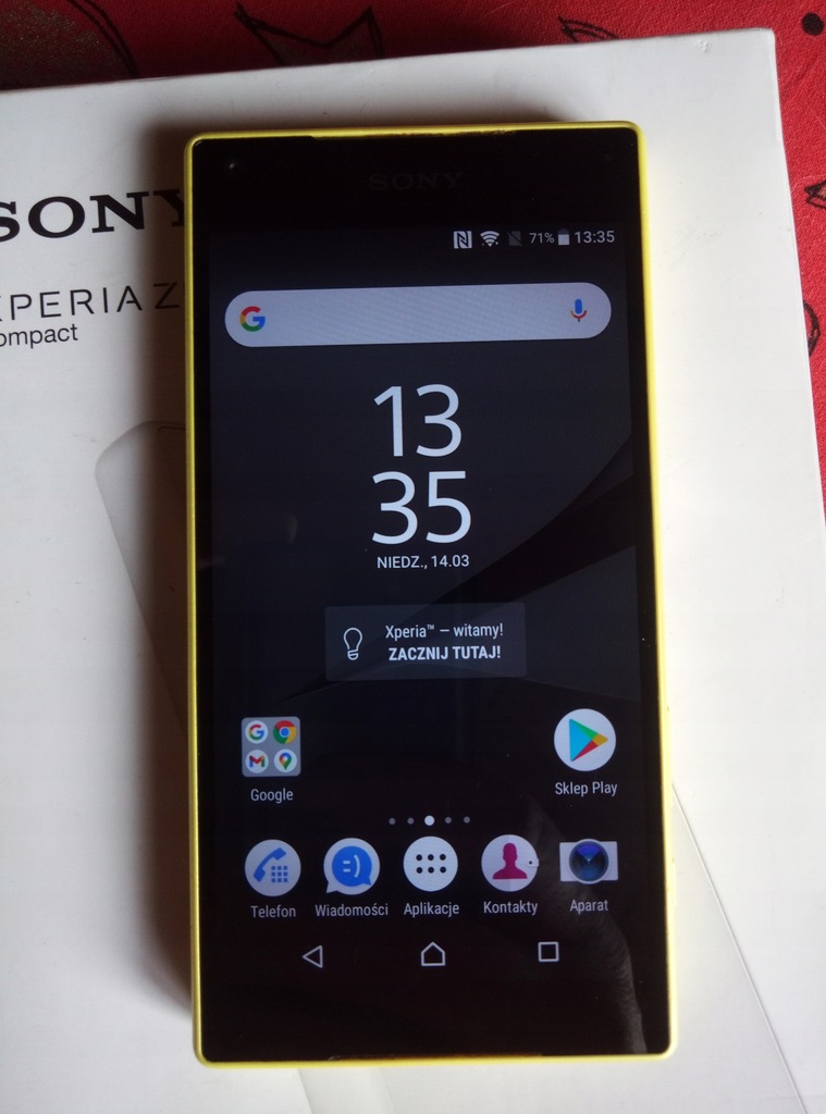 Sony XPERIA Z5 Compact żółty, zadbany komplet,