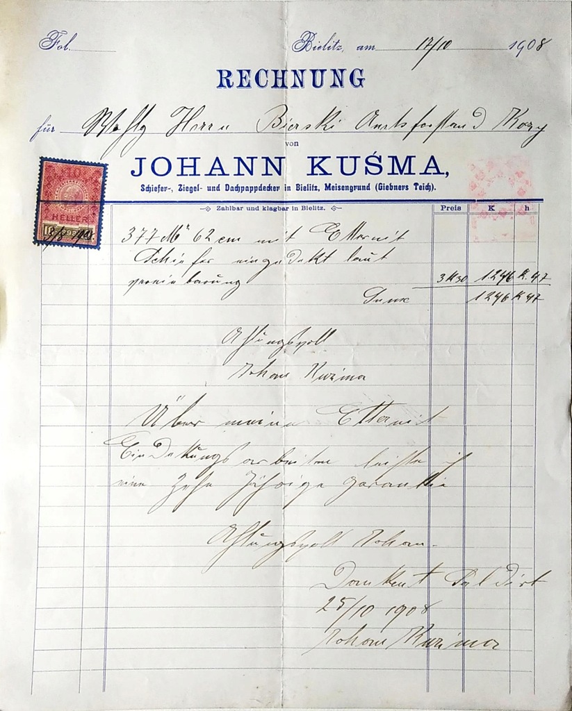 JOHANN KUŚMA-BIAŁA 1908