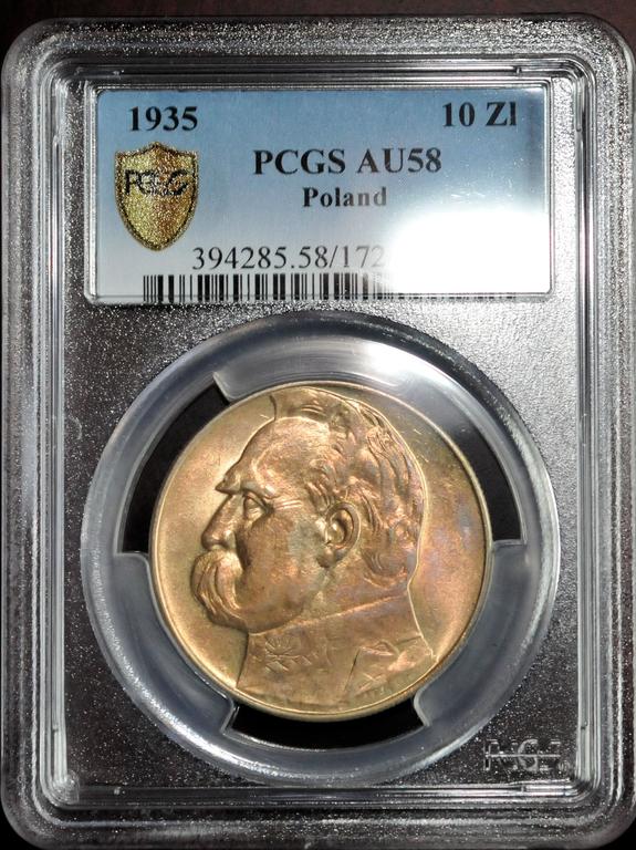 10 ZŁOTYCH 1935 GRADING PCGS AU 58 GRAM Z JANUSZEM