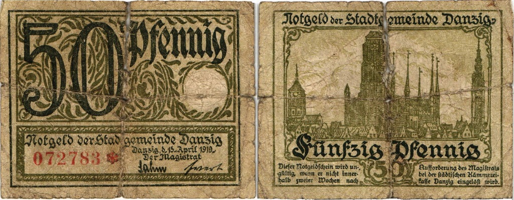 Wolne Miasto Gdańsk / Danzig, 50 Fenigów 15.4.1919