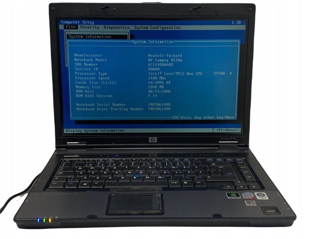 HURT HP Compaq 8510W C2D 2GB FX570M BIOS OK CG160 13274298609