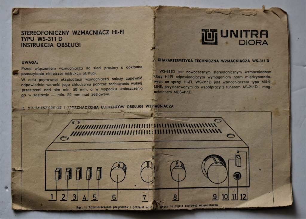 UNITRA DIORA WZMACNIACZ WS-311D INSTRUKCJA