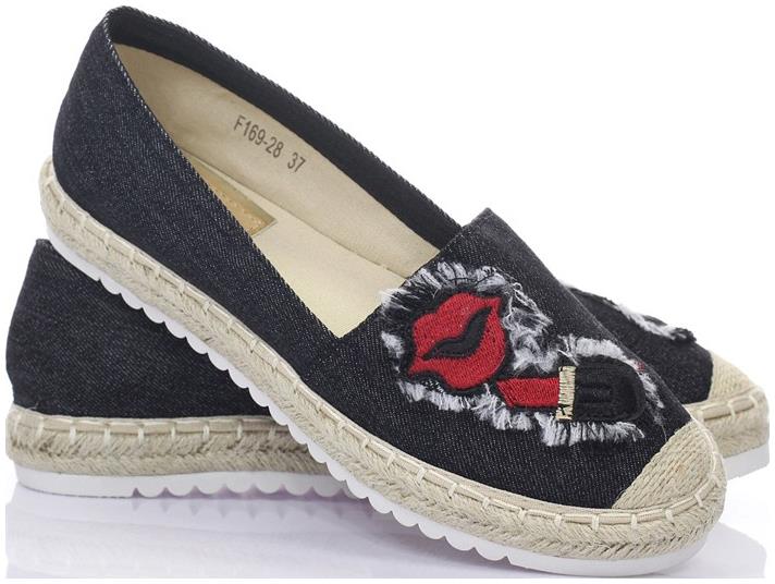 F169-28 BLACK ESPADRYLE TKANINA NASZYWKA 39