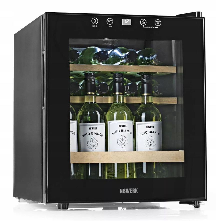 CHŁODZIARKA NA WINA 15 BUTELEK 4°C 18°C wyświetlacz LCD oświetlenie LED 48L