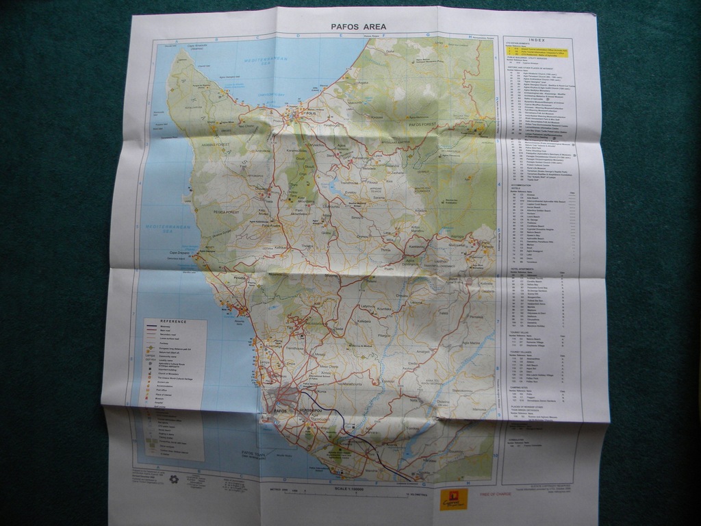 Cypr dystrykt Pafos mapa fizyczna angielskojęzyczn