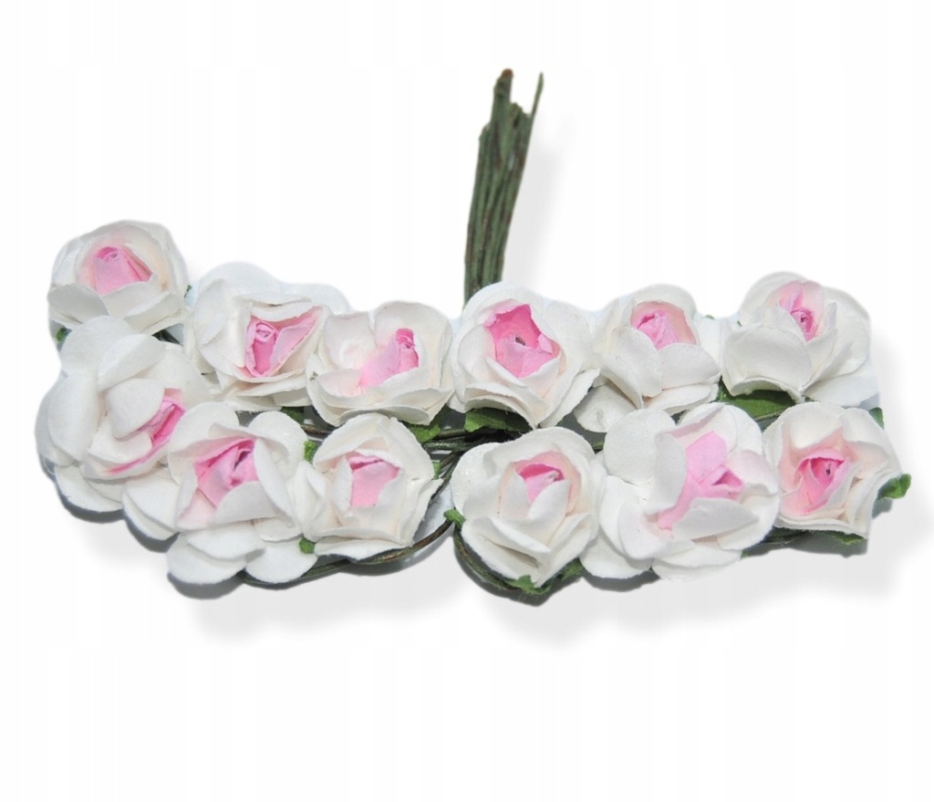 Różyczki Papierowe 12 szt róża biało różowa