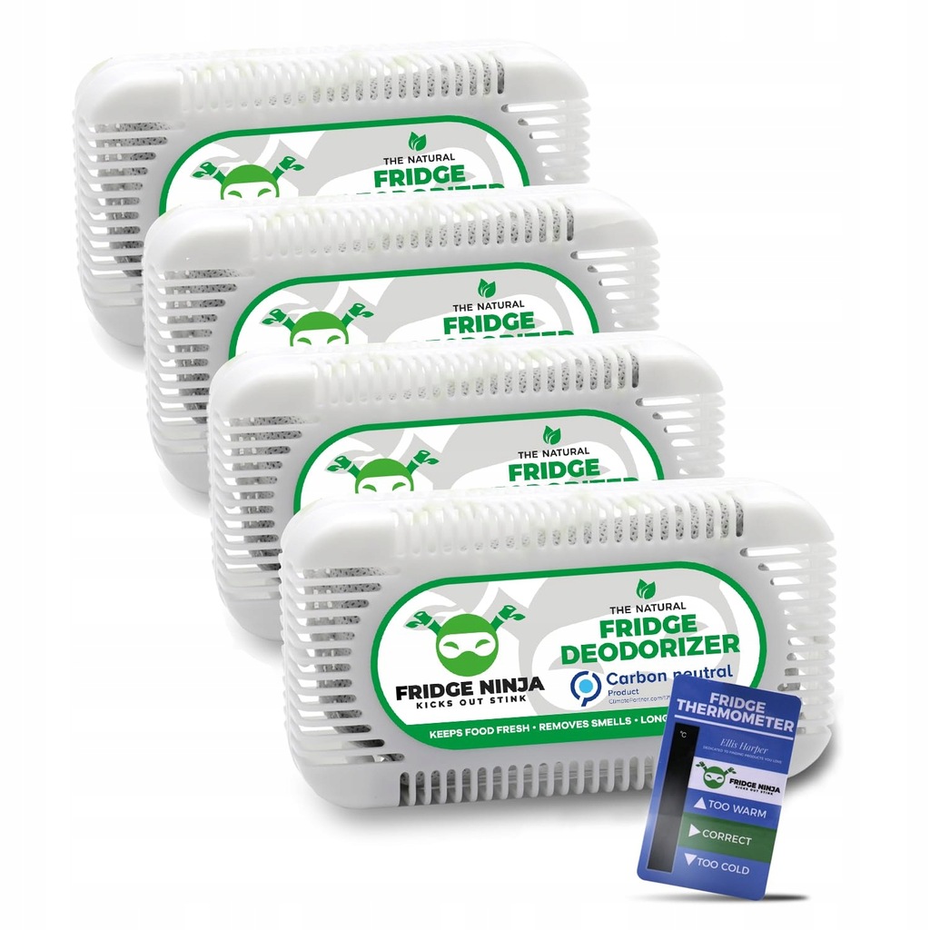 Odświeżacze do lodówki Ninja 4 szt. + termometr węgiel bambusowy