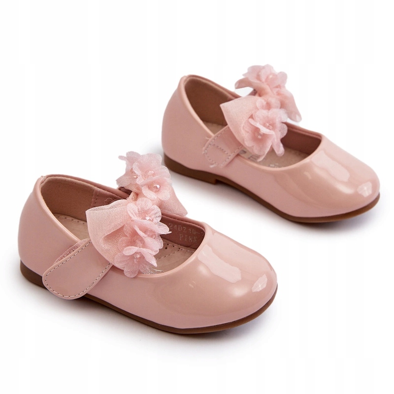 BALERINKI LAKIEROWANE Z KOKARDĄ ZAPINANE NA RZEP RÓŻOWE 21