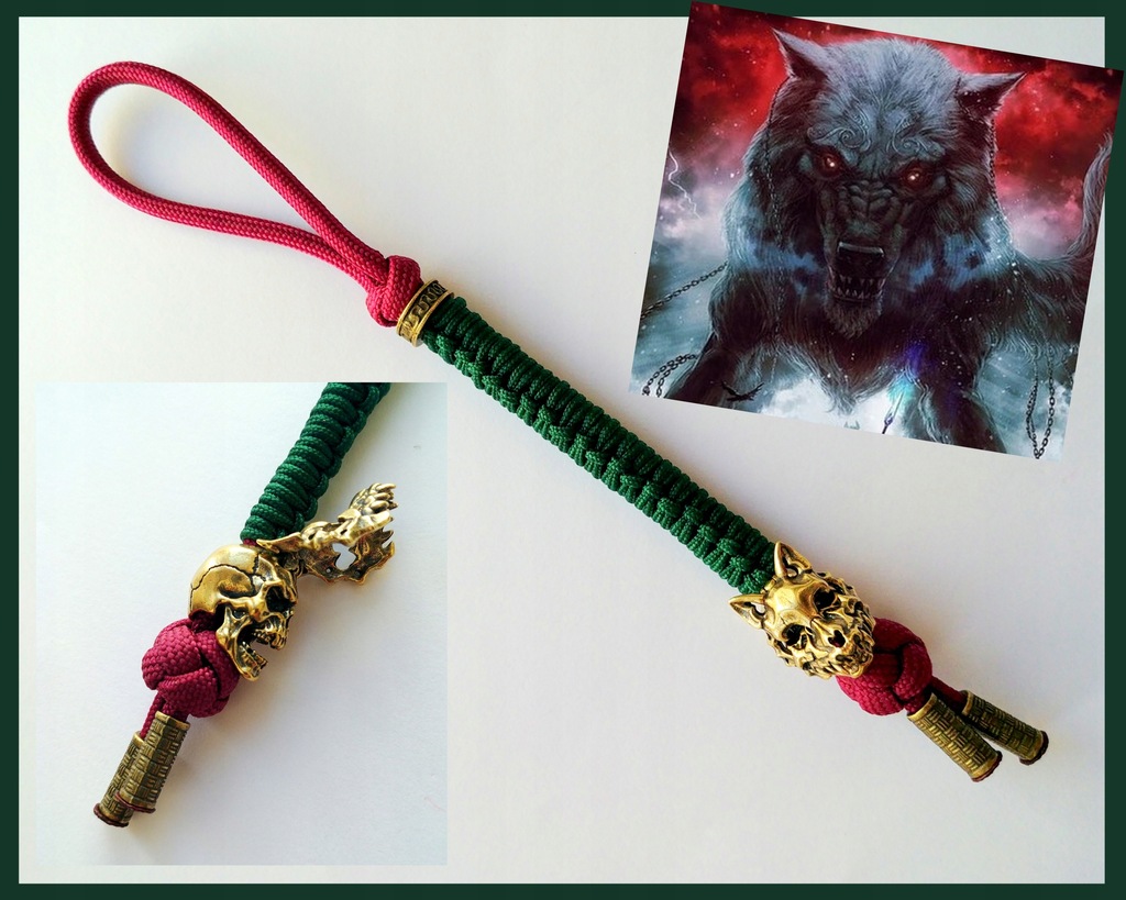PARACORD BRELOK FENRIR VIKING smycz temblak WILK czaszka SKULL Scandinavian