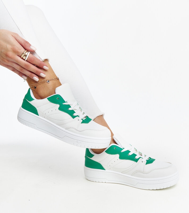 Białe sneakersy z zielonym akcentem Fournie 26764 rozmiar 36