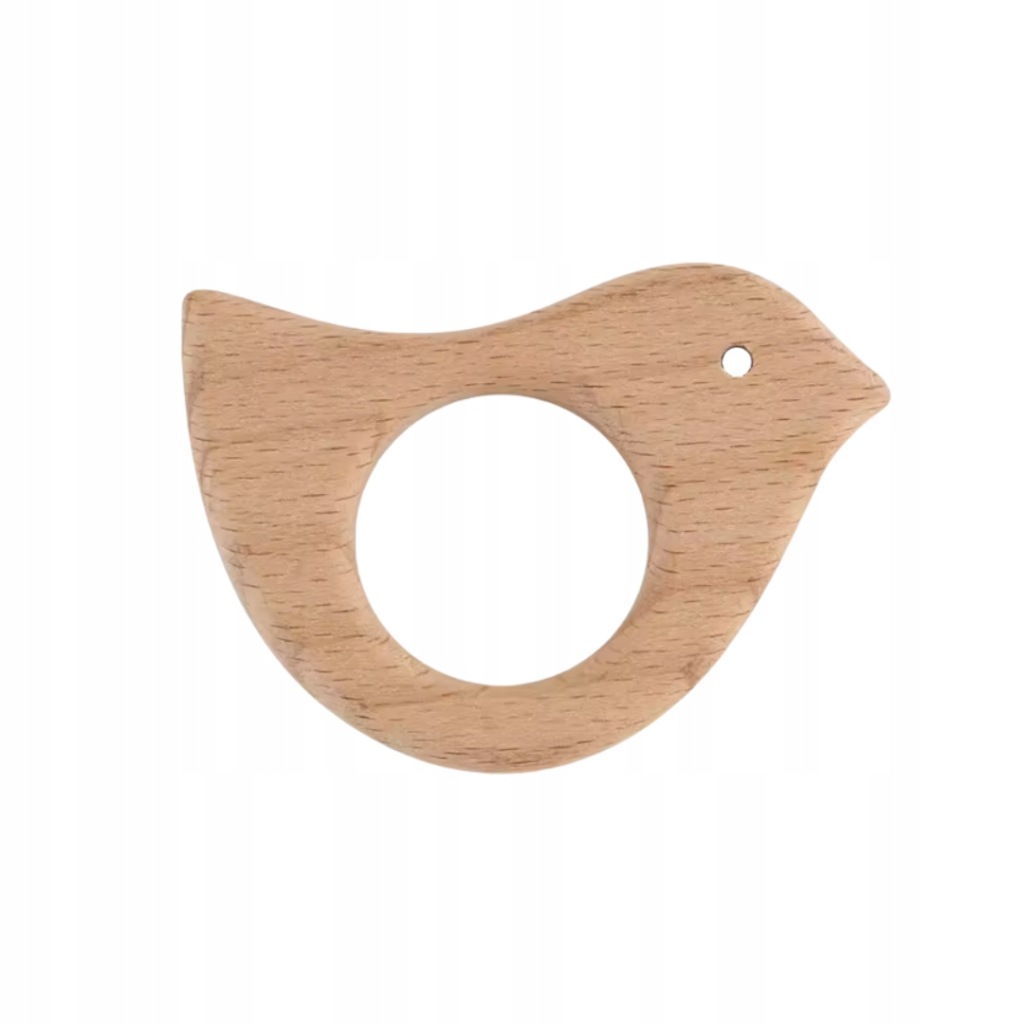 Gryzak drewniany bukowy dla dzieci PTAK, PATSZEK naturalny zawieszka