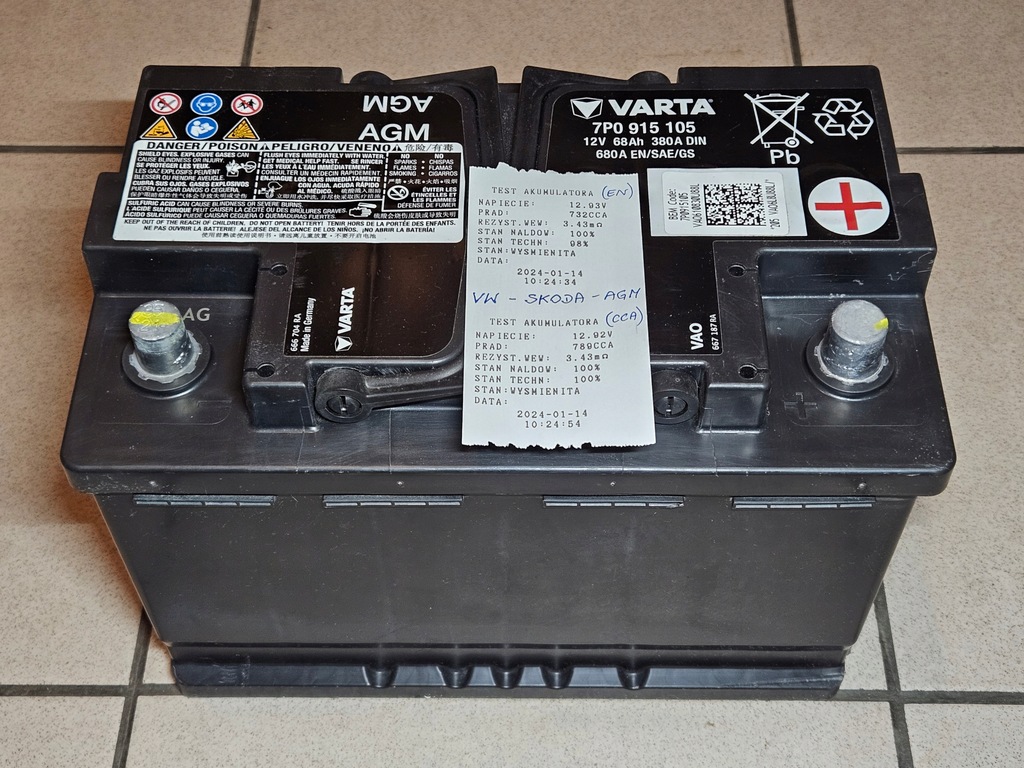 Akumulator Skoda / Varta AGM - 68Ah 680A - 98% (7P0915105) - r.2021 ...