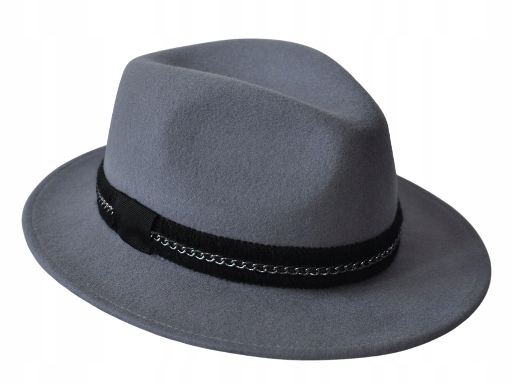 Kapelusz damski filcowy fedora r.57 cm szary