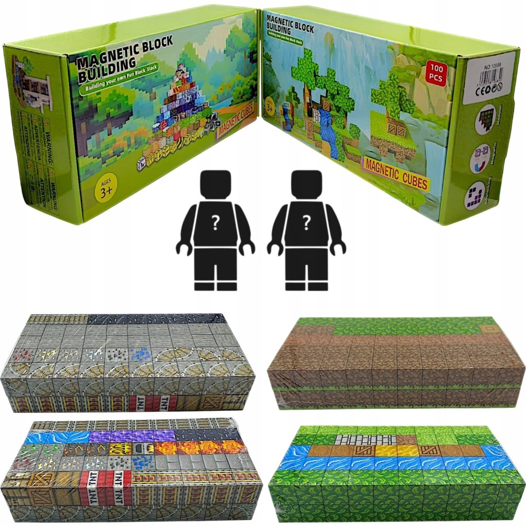 KLOCKI MAGNETYCZNE KLOCKI SZEŚCIANY 200 KLOCKÓW + 2 LUDZIKI KLOCKI PIKSELE