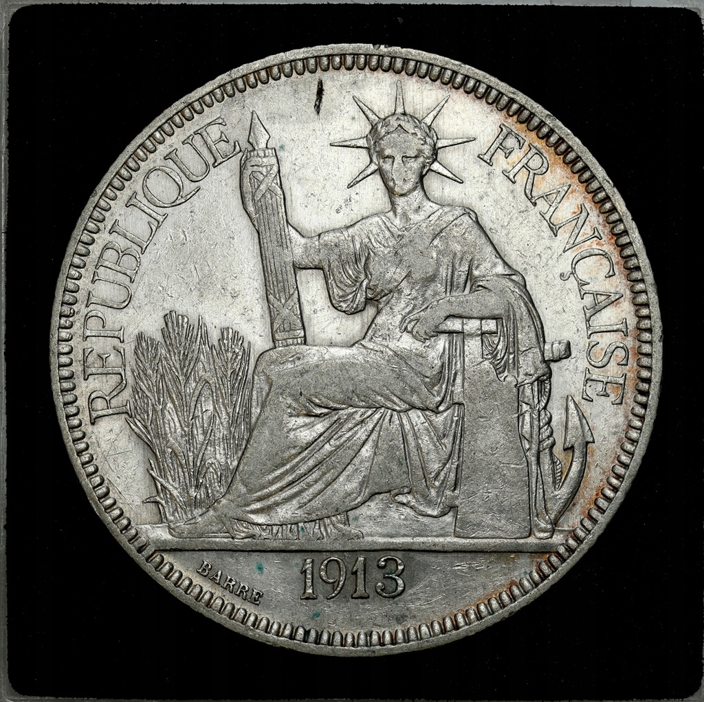 Indochiny franc 1 Piastr 1913 - SREBRO